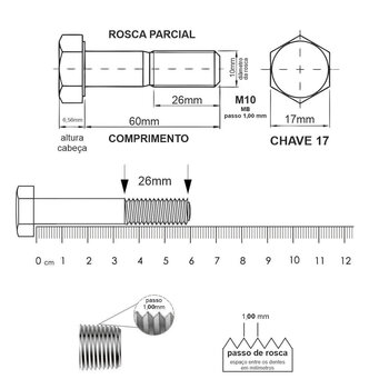 PARAFUSO SEXTAVADO AÇO 8.8 M10X60MM MB DIN 960-25 PEÇAS