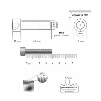PARAFUSO ALLEN CILINDRICA  AÇO 12.9 M12X40MM DIN 912 - 10 PEÇAS