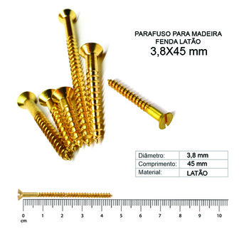 PARAFUSO MADEIRA FENDA LATÃO 3,8 X 45 - 50 PEÇAS