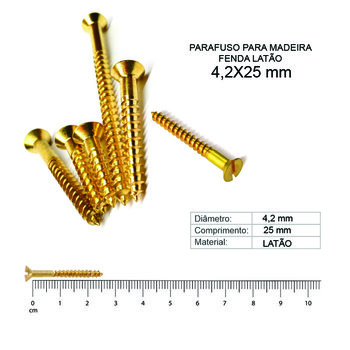 PARAFUSO MADEIRA FENDA LATÃO 4,2X25 - 50 PEÇAS