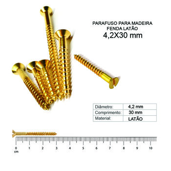 PARAFUSO MADEIRA FENDA LATÃO 4,2X30 - 50 PEÇAS