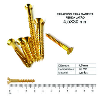 PARAFUSO MADEIRA FENDA LATÃO 4,5 X 30  - 50 PEÇAS