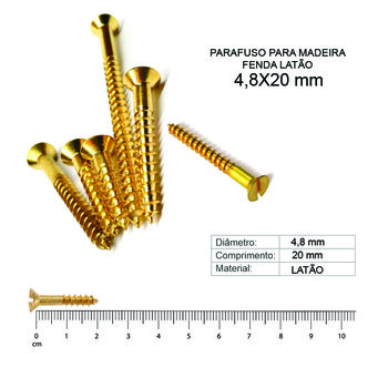 PARAFUSO MADEIRA FENDA LATÃO 4,8 X 20 - 50 PEÇAS