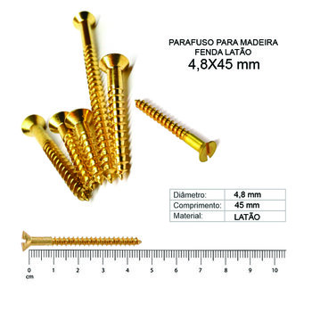 PARAFUSO MADEIRA FENDA LATÃO 4,8 X 45 - 50 PEÇAS