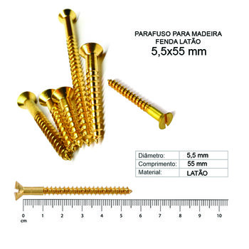 PARAFUSO MADEIRA FENDA LATÃO 5,5 X 55 - 25 PEÇAS