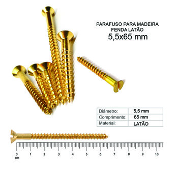 PARAFUSO MADEIRA FENDA LATÃO 5,5 X 65 - 10 PEÇAS