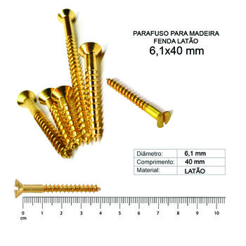 PARAFUSO MADEIRA FENDA LATÃO 6,1 X 40 - 15 PEÇAS