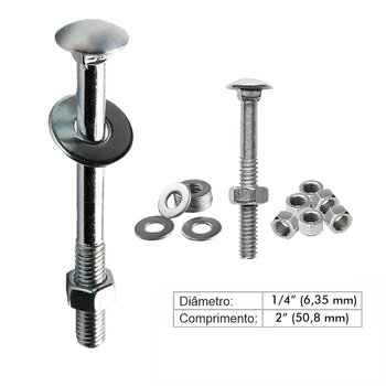 PARAFUSO FRANCÊS INOX 1/4 X 2” COM PORCA E ARRUELA-20UNID