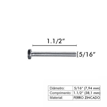 PARAFUSO SEXTAVADO ROSCA INTEIRA 5/16 X 1.1/2 ZINCADO COM PORCA E ARRUELA -50 UNID.