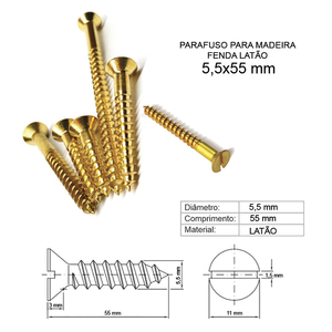 PARAFUSO MADEIRA FENDA LATÃO 5,5X55 - 250 PEÇAS