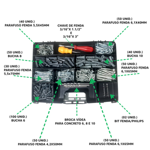 MALETA  KIT PARAFUSO FENDA - 517 ITENS - 01 MALETA