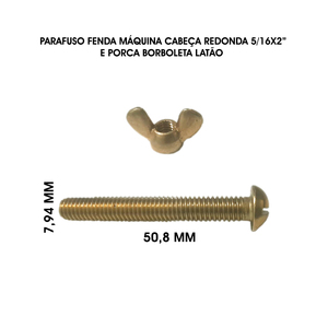PARAFUSO MÁQUINA FENDA 5/16X2 COM PORCA BORBOLETA DE LATÃO - 10 UNID.
