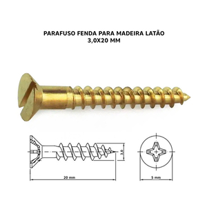 PARAFUSO FENDA LATÂO PARA MADEIRA 3,0X20MM - 150 UNID.