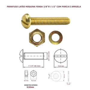 PARAFUSO LATÃO MÁQUINA FENDA 3/8X1.1/2 - 10 UNID.