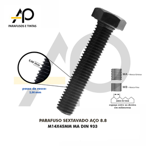 PARAFUSO SEXTAVADO AÇO 8.8 M14X45MM MA DIN 933-25 PEÇAS