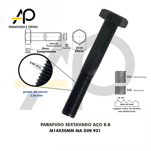 PARAFUSO SEXTAVADO AÇO 8.8 M14X50MM MA DIN 933-25 PEÇAS