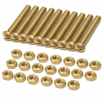 PARAFUSO LATÂO MÁQUINA REDONDA FENDA 1/4X3 - COM 2 PORCAS - KIT 10 CONJUNTOS