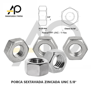 PORCA SEXTAVADA ZINCADA UNC 5/8-10 UNID