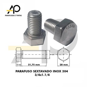 PARAFUSO SEXTAVADO INOX 304 3/4x1.1/4 - 02 PEÇAS