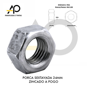 PORCA SEXTAVADA MA 24  ZINCADO À FOGO-10 UNID.
