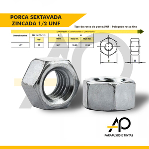 PORCA SEXTAVADA 1/2 UNF ZINCADA-100 UNID.