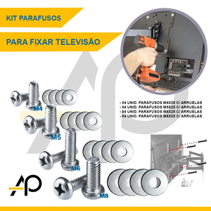 KIT PARAFUSOS TELEVISÃO  04 M4X25, 04 M5X25, 04 M6X25, 04 M8X25 PHILIPS COM ARRUELAS