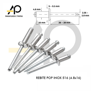 REBITE POP DE REPUXO EM INOX A2 4.8 X 16 - 516 – 50 PEÇAS