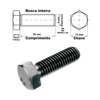 PARAFUSO SEXTAVADO AÇO 8.8 M8X35 COM PORCA E ARRUELA - 50 UNID.