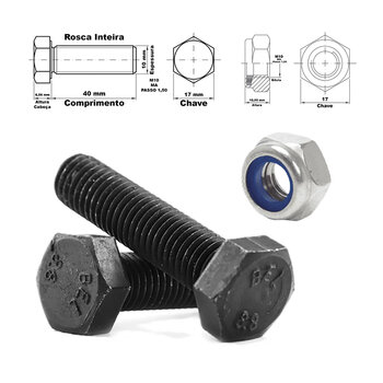 PARAFUSO SEXTAVADO AÇO M10X40 MA COM PORCA TRAVANTE - 50 UNID.