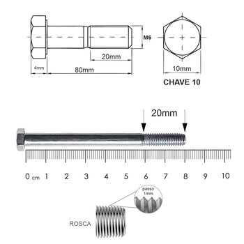 PARAFUSO SEXTAVADO ZINCADO BRANCO M6 X 80 DIN 933 - 100 UNID.